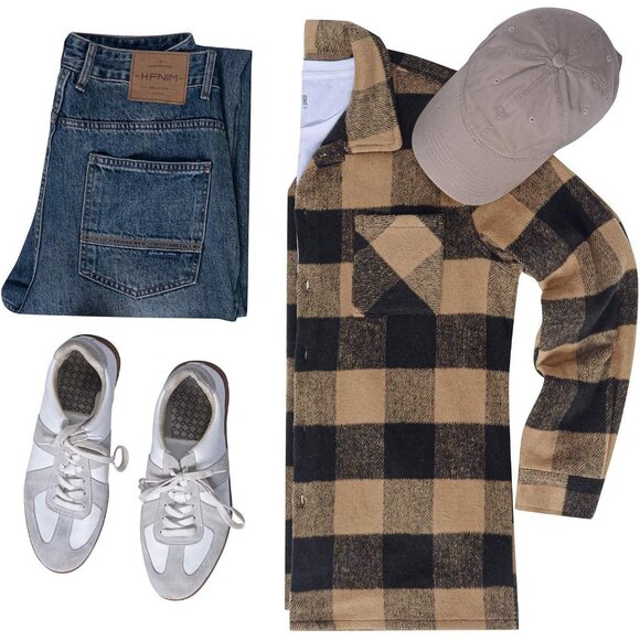 Men's Buffalo Brown Flannel Shirts Casual Button Down Plaid Shirt with Pockets - Picture 6 of 6